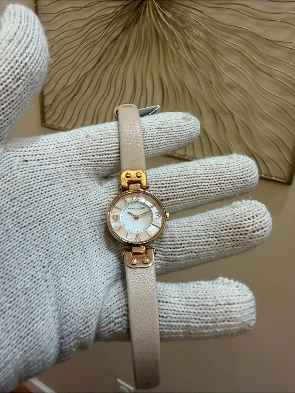 Anne Klein Women's Rose Gold-Tone Mother of Pearl Leather Watch 10/9442 26mm